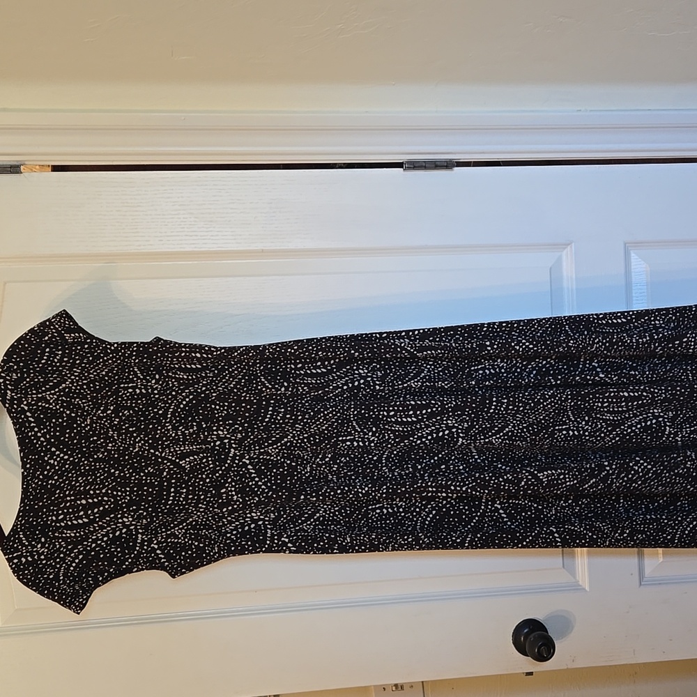 Jones New York Cap Sleeve Brown W/ Black,White,& Tan Abstract Dots Dress Size 10 - Picture 4 of 12
